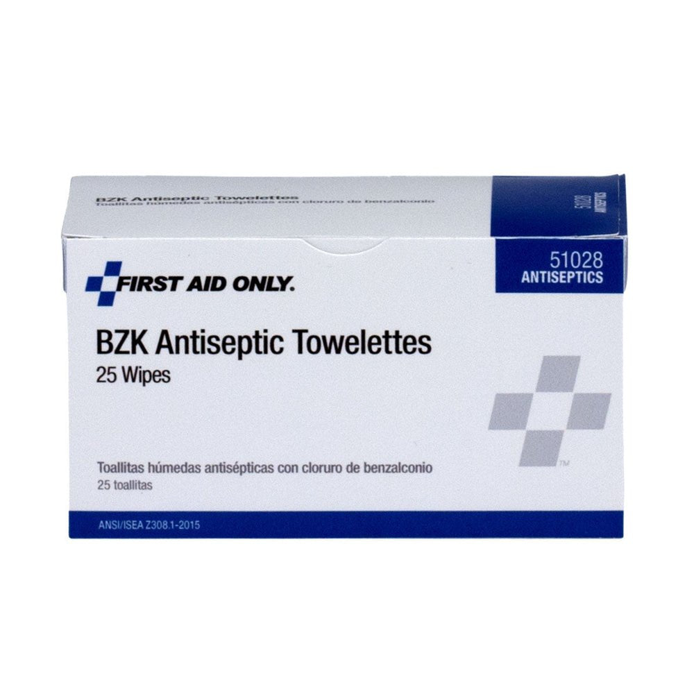 First Aid Only BZK Antiseptic Wipes, 25 Per Box