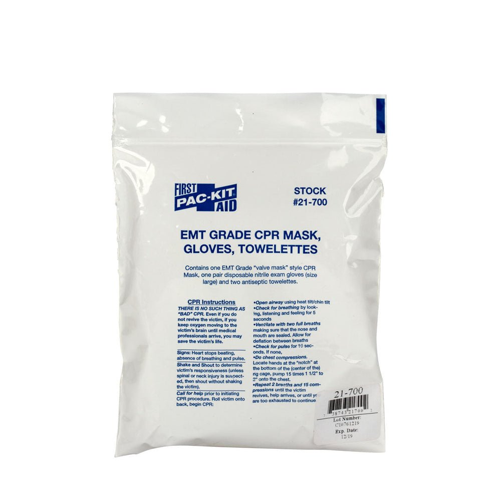 First Aid Only CPR Mask (EMT Grade), 2 Gloves, 2 Wipes
