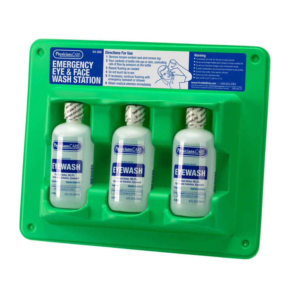 First Aid Only Eyewash Station, 8 oz. Triple Screw Cap Bottle, Sold as a Case of 6 Complete Stations (18 total bottles)