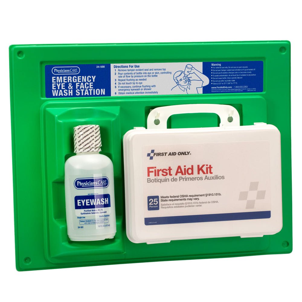 First Aid Only Single 16 oz. Eye Wash Station with 25 Person First Aid Kit (Case of 6)