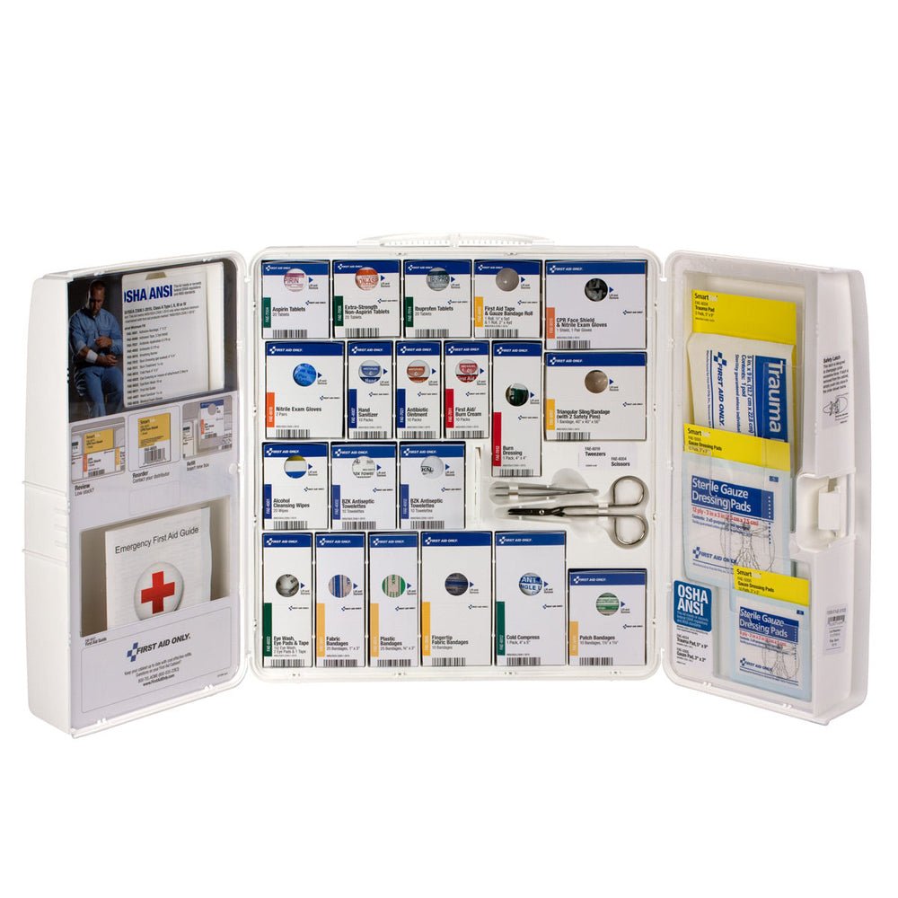 First Aid Only 50 Person Large Plastic SmartCompliance ANSI A First Aid Cabinet with Medications, ANSI 2021 Compliant
