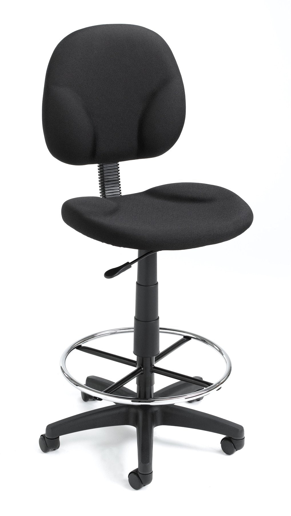 Boss Stand Up Fabric Drafting Stool with Foot Rest, Black - Black Seat Color - Crepe Fabric Seat Material - Black Back Color - 1 Each
