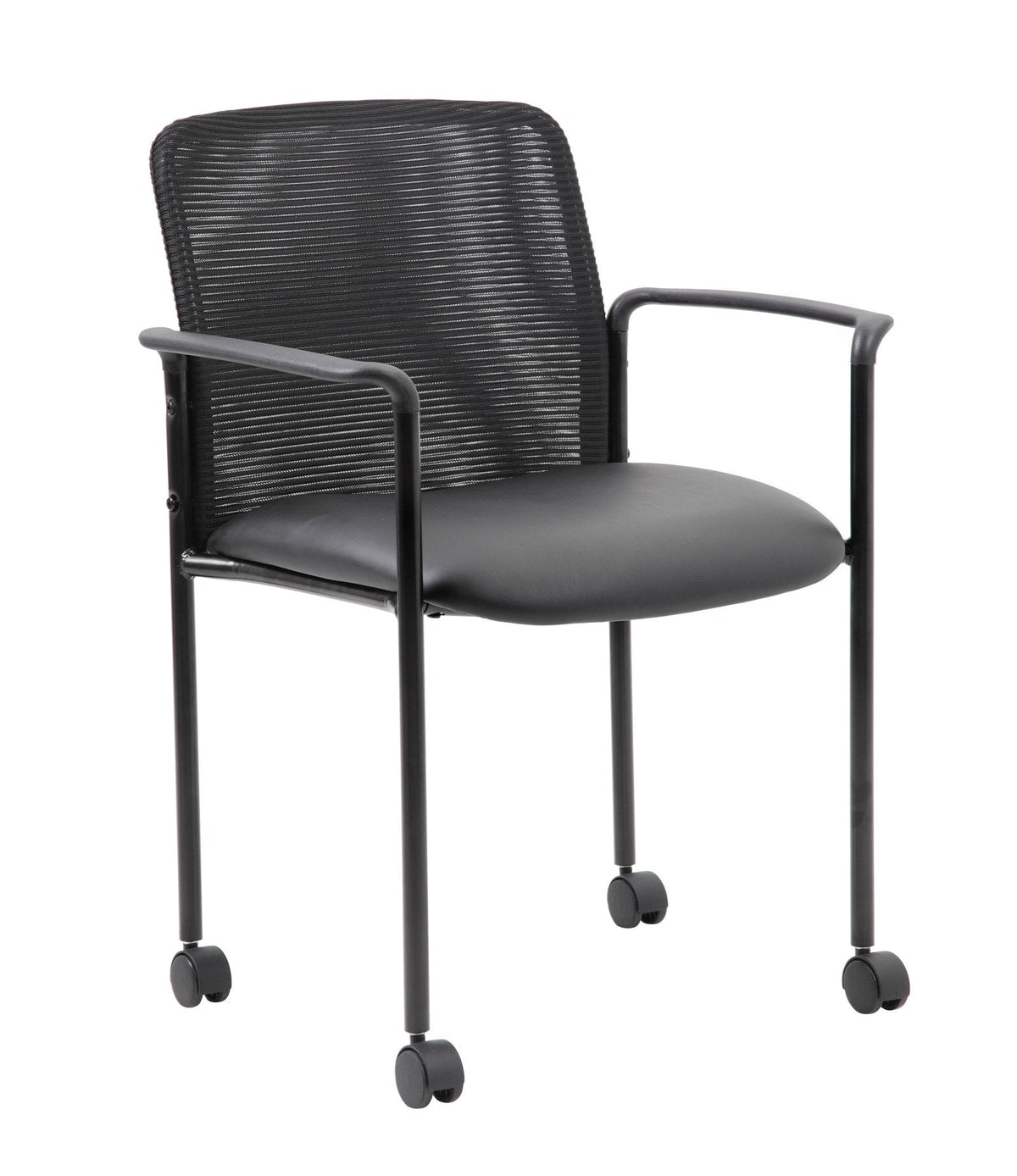 Boss Stackable Guest Chair - Black Seat Color - Black Back Color - Mesh Back Material - Black Frame Color - Four-legged Base - Armrest - 1 Each