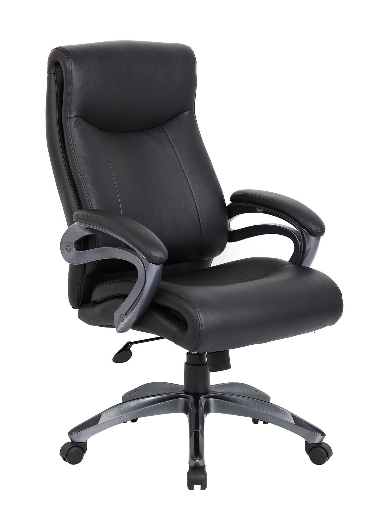 Boss B8661 Executive Chair - Black Seat Color - LeatherPlus Seat Material - Gray Back Color - Leather Back Material - Black, Gray Frame Color - 1 Each