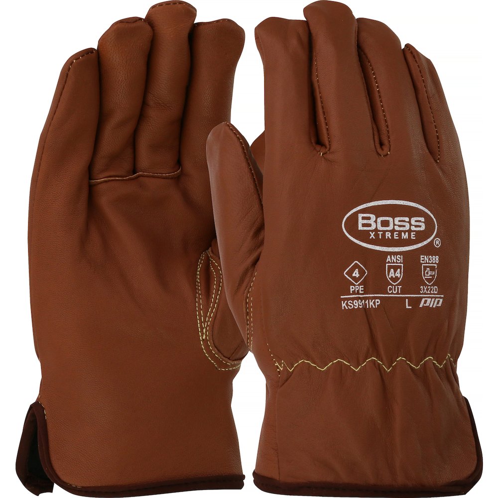 BOSS by PIP AR Goatskn Lethr Glve Oil FIN Para-aramid Fleece (Pair)