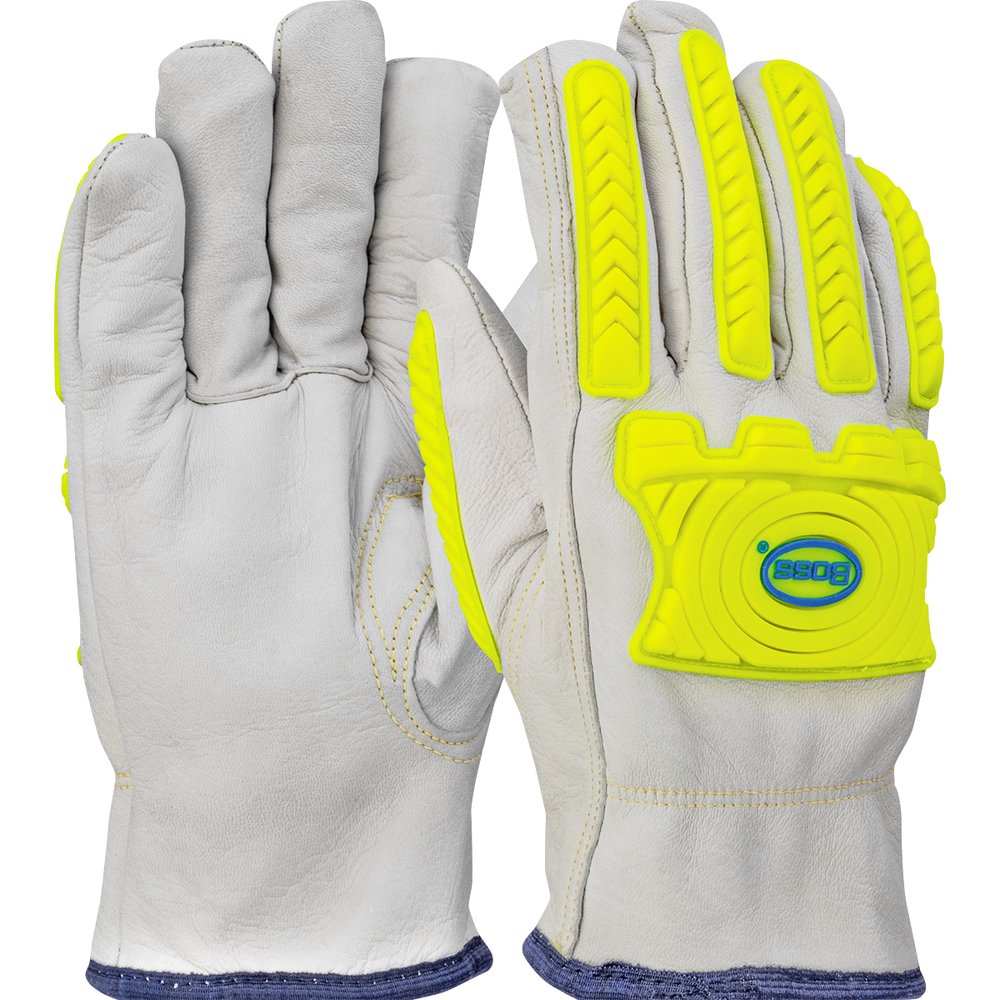 BOSS by PIP Goatskin Leather Glove Uhmwpe Lining HI-VIS L, 12 Pairs/Dozen