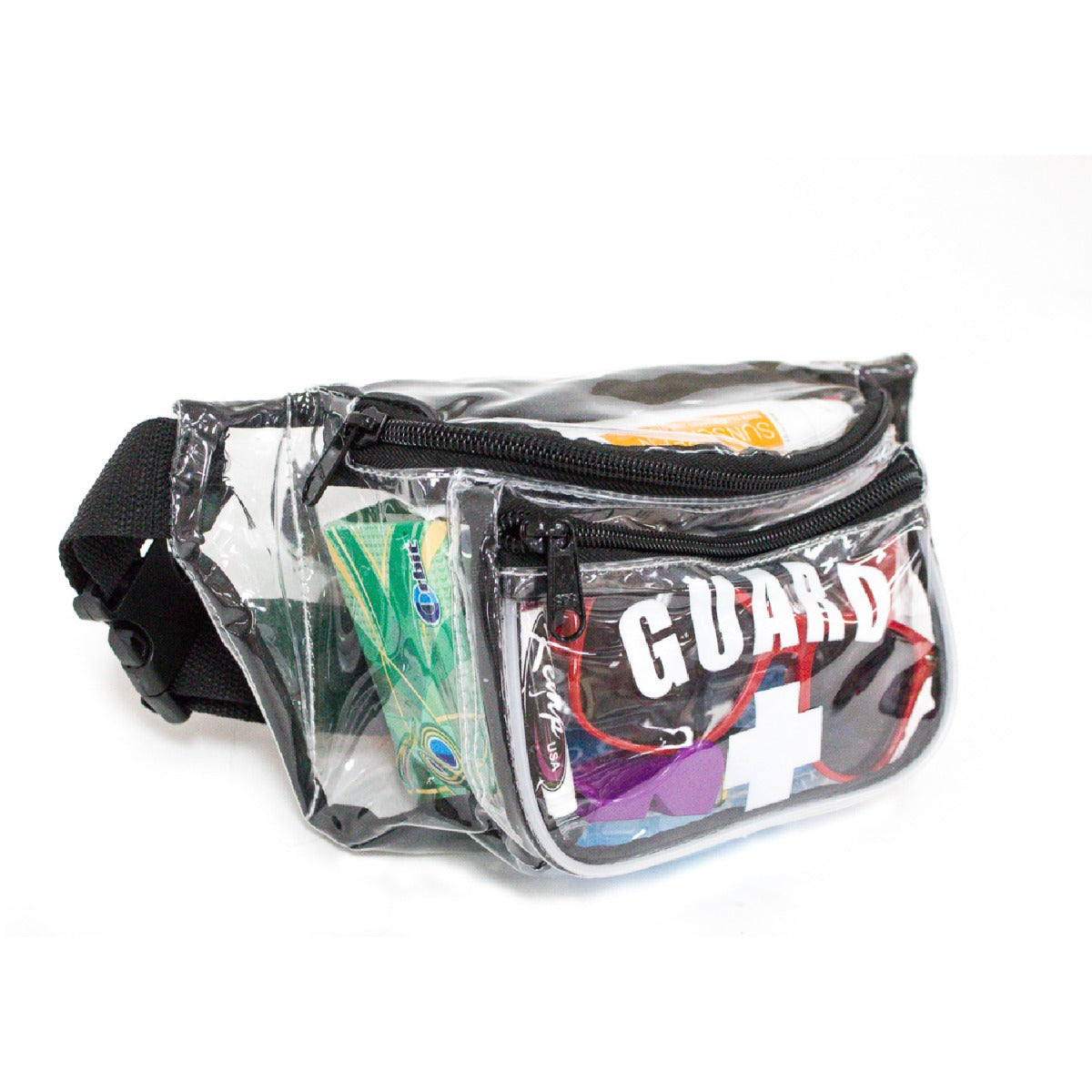 Kemp USA Hip Pack with Mesh Drain and GUARD Logo, Clear
