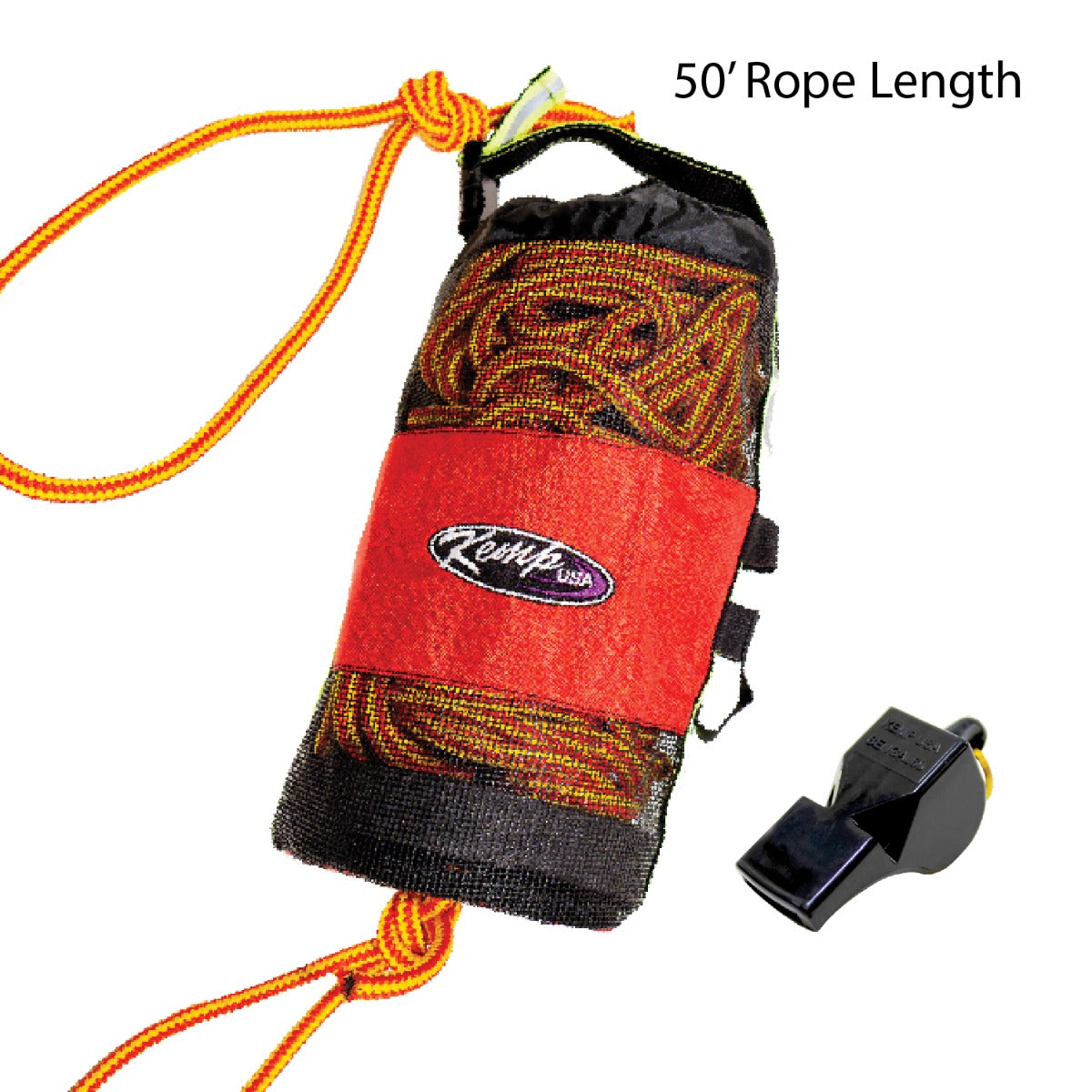 Kemp USA Throw Bag w/ 50' of 3/8" Rescue Rope & Bengal Safety Whistle (2,400 LBS Breaking Load)