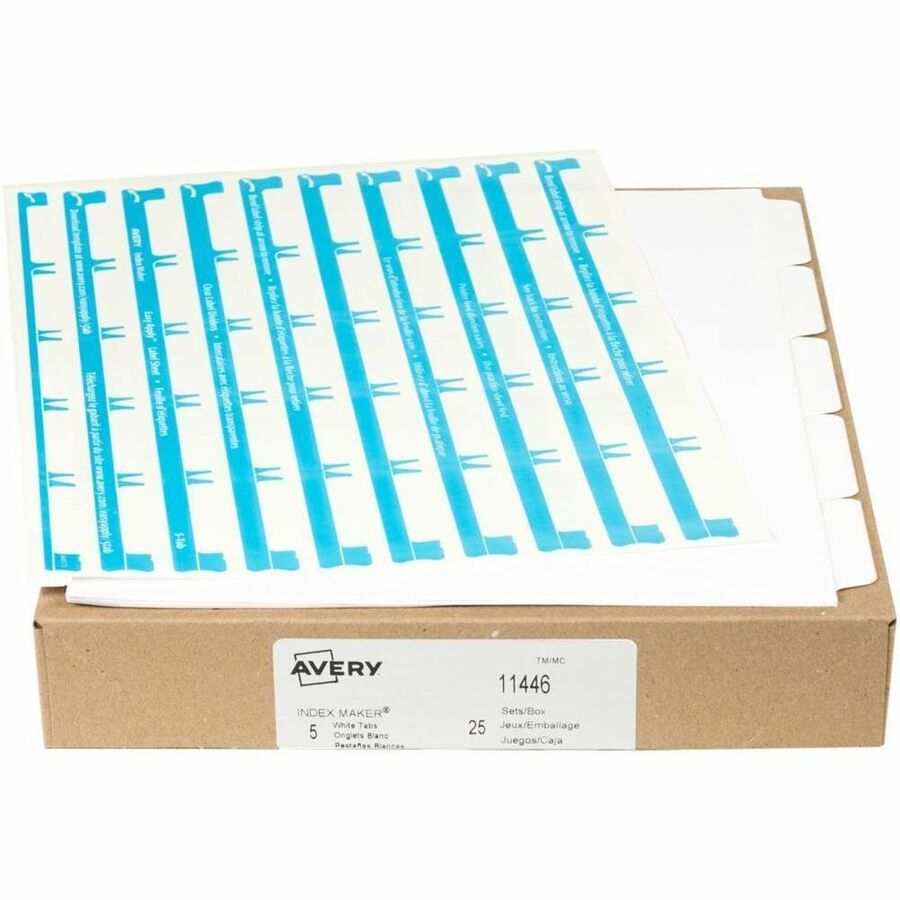 Avery Print & Apply Clear Label Dividers - 125 x Divider(s) - 5 Print-on Tab(s) - 5 - 5 Tab(s)/Set - 8.5" Divider Width x 11" Divider Length - 3 Hole Punched - White Paper Divider - White Paper Tab(s) - 30% Recycled - Durable, Tear Resistant, Customiza...