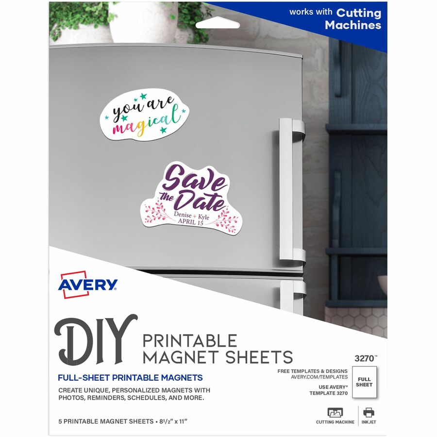 Avery&reg, Printable Magnet Sheets, 8.5" x 11" , 5 Sheets (3270) - Letter - 8 1/2" x 11" - Matte - Magnetic, Printable, Lightweight - White - 1 Pack