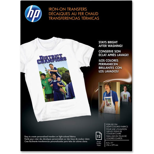 HP Inkjet Iron-On Transfers - 91 Brightness - Letter - 8 1/2" x 11" - White - 1 Pack