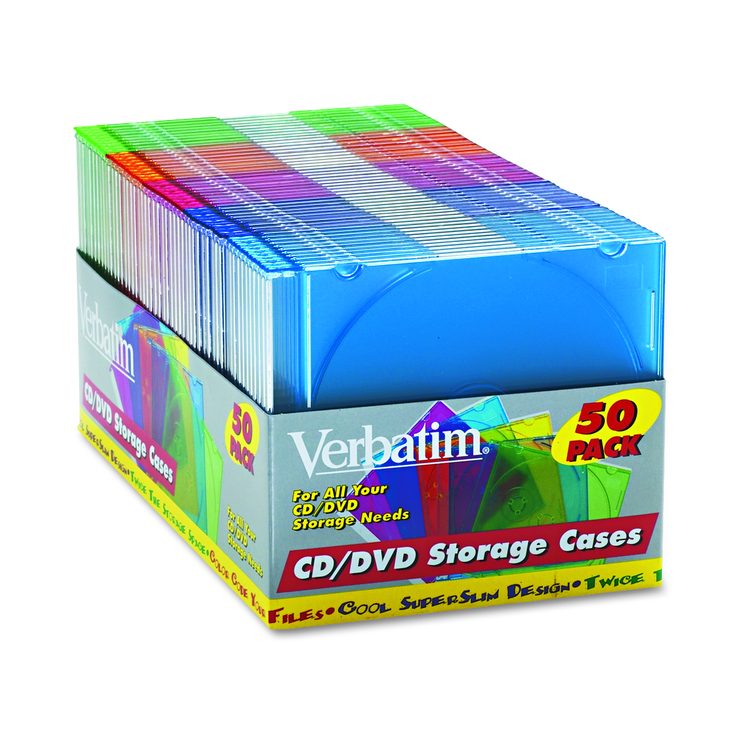 CD/DVD Slim Case, Assorted Colors, 50/Pack