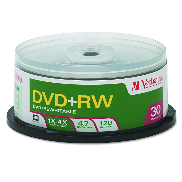 DVD+RW Rewritable Disc, 4.7 GB, 4x, Spindle, Silver, 30/Pack