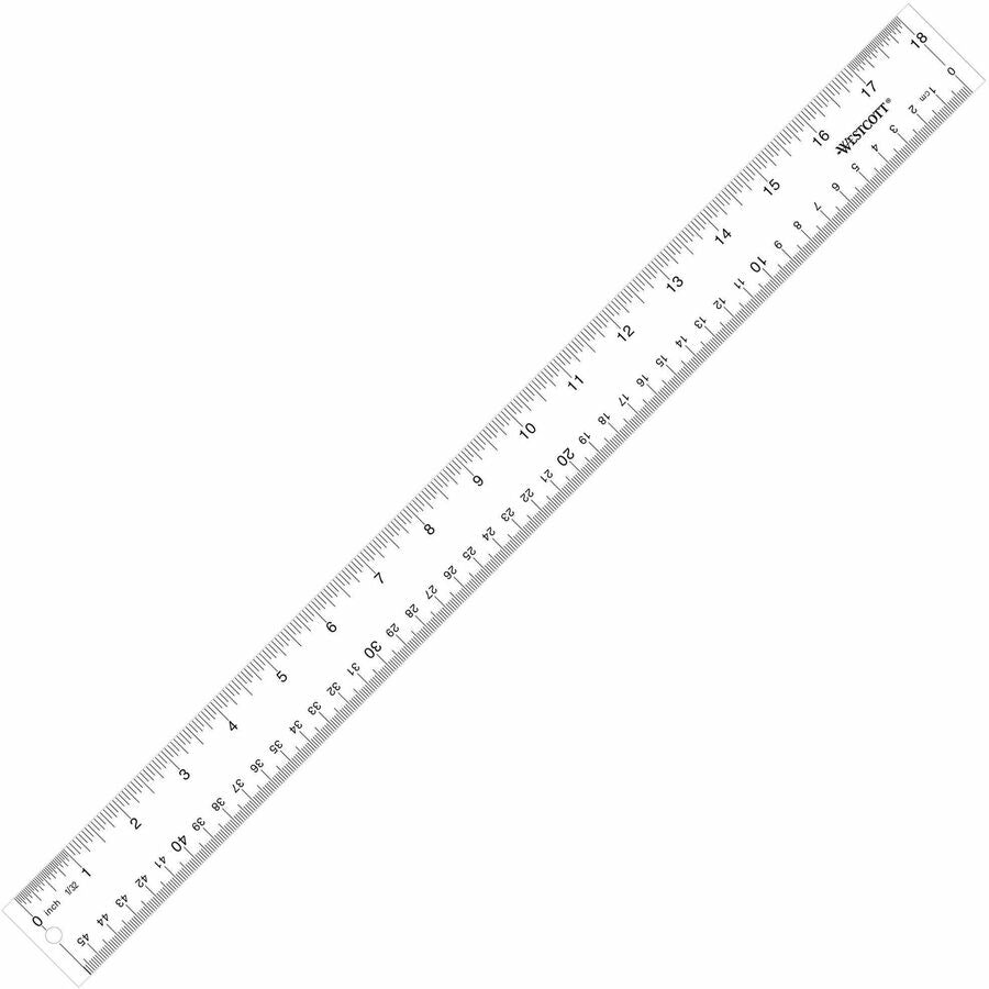 Westcott 18" Transparent Ruler - 18" Length x 1" Width - 1/16 Graduations - Imperial, Metric Measuring System - Acrylic - Clear - 1 Each