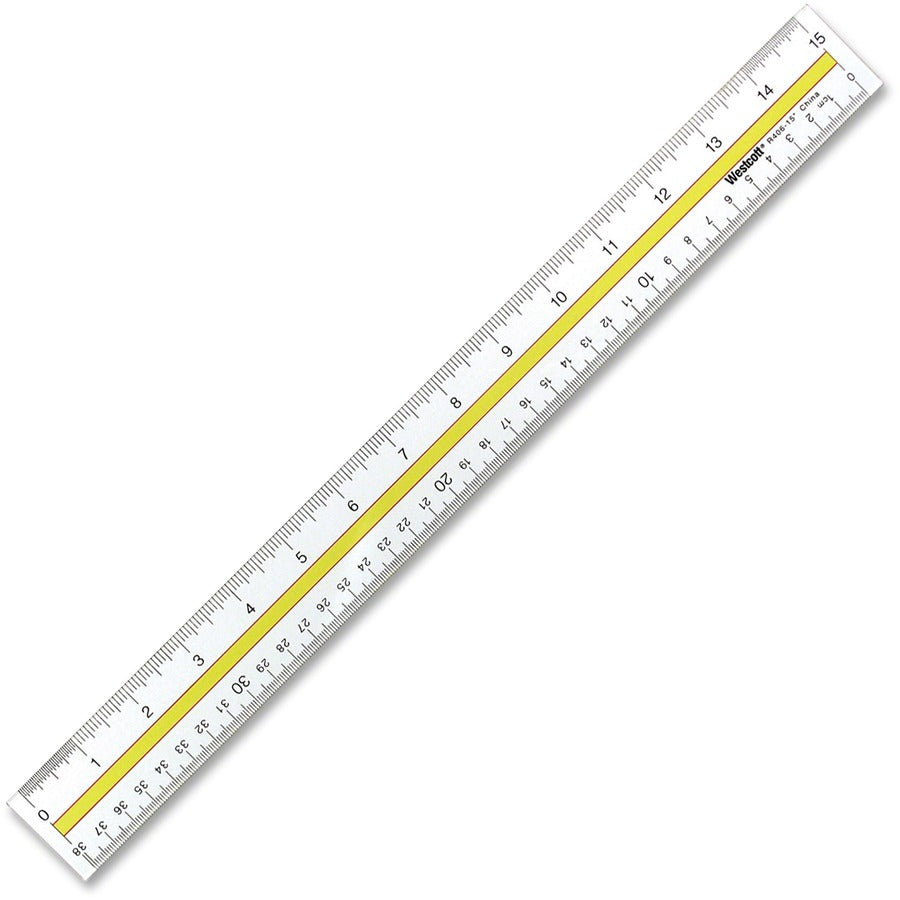 Westcott 15" Data Hightlight Ruler - 15" Length x 1" Width - Metric, Imperial Measuring System - Acrylic - Clear - 1 Each