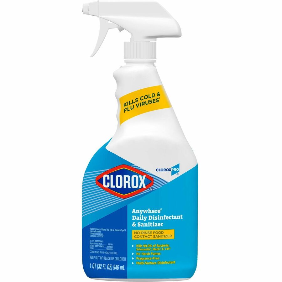 CloroxPro™, Anywhere Daily Disinfectant and Sanitizer - For Nonporous Surface - Spray - 32 fl oz (1 quart) - No-rinse, Residue-free - Clear - 1 Each
