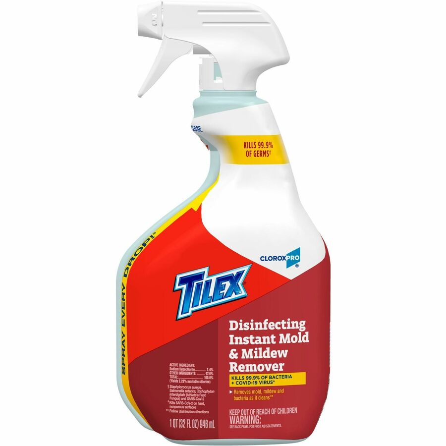 CloroxPro™, Tilex Disinfecting Instant Mold and Mildew Remover Spray - For Nonporous Surface, Tile, Toilet, Fiberglass - Spray - 32 fl oz (1 quart) - Recommended For: Mildew Remover, Mold Remover - Disinfectant - White - 1 Each