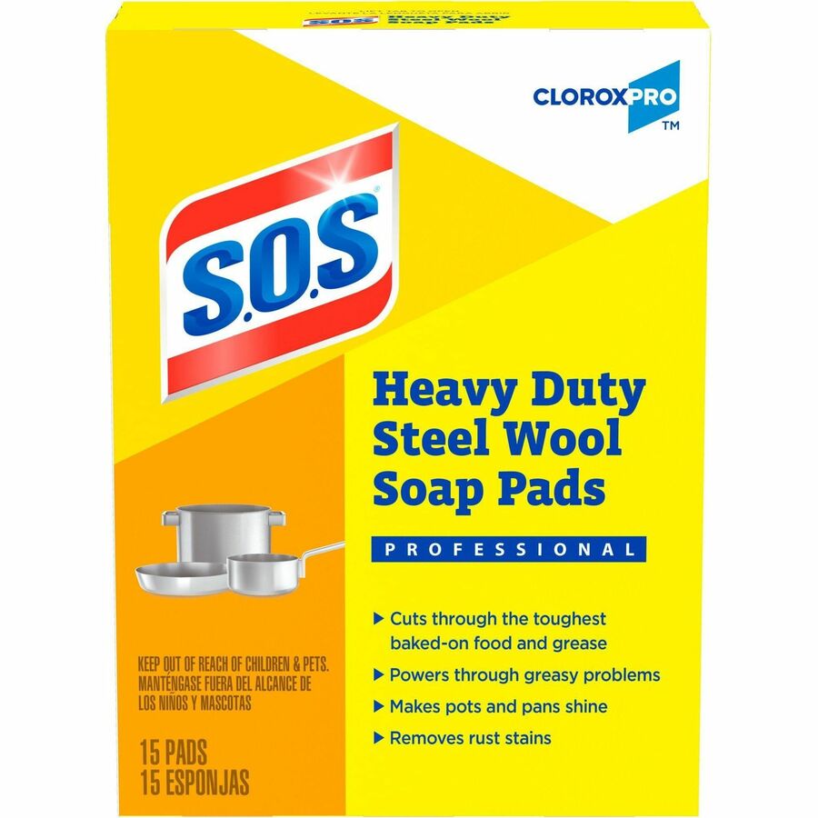 CloroxPro™, S.O.S&reg, Steel Wool Soap Pads - For Multi Surface - Pad - 4" Length x 5" Width - Heavy Duty - Blue - 1 Box