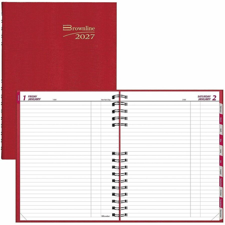 Brownline CoilPro Daily Planner, 10" x 7-7/8" , English, Red - Daily - 12 Month - January 2027 to December 2027 - 7 7/8" x 10" Sheet Size - Twin Wire - Red - 1 Each