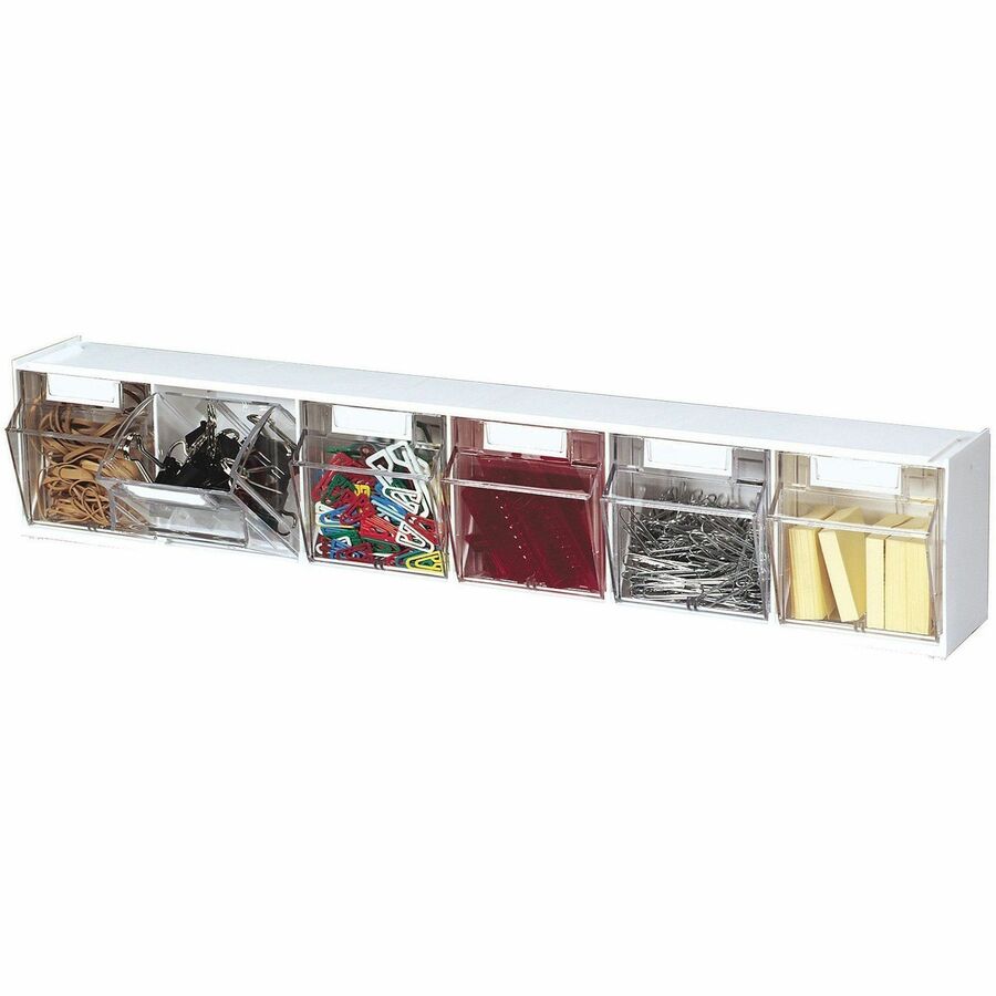Deflecto Tilt Bin Interlocking Multi-Bin Storage Organizer - 6 Compartment(s) - 4.50" Height x 23.63" Width x 3.62" Depth - Desktop - Interlockable, Lockable - White - 1 Each