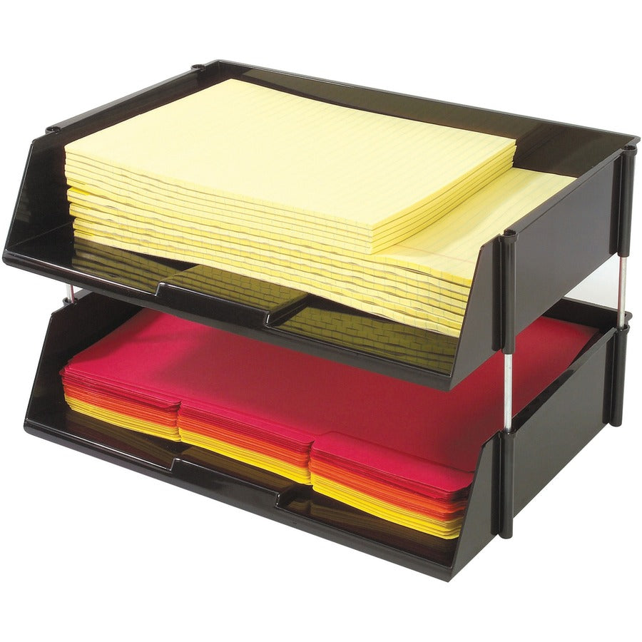 Deflecto Industrial Tray Side-Load Stacking Tray - 1500 x Sheet - 2 Tier(s) - 3.50" Height x 16.50" Width x 11.81" Depth - Black - Plastic - 2 / Set