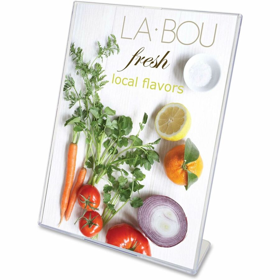 Deflecto Superior Image Slanted Sign Holders - 5" Width x 7" Height - Top Loading - Plastic - Clear - 1 Each