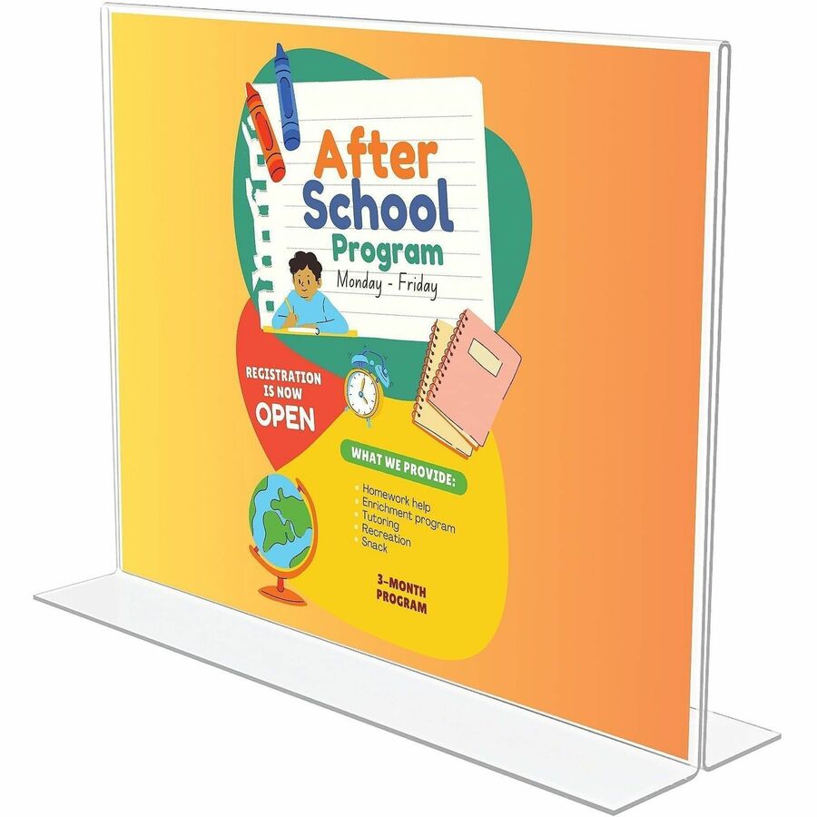 Deflecto Classic Image Double-Sided Sign Holder - 11" Width x 8.5" Height - Rectangular Shape - Self-standing, Bottom Loading - Indoor, Outdoor - Plastic - Clear, Clear - 1 Each