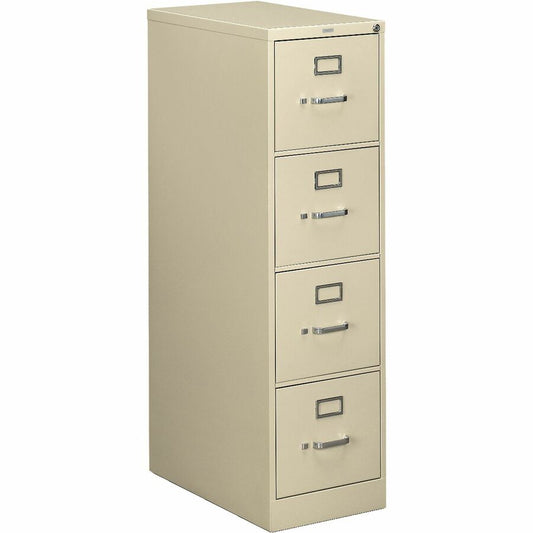 HON 510 Series Vertical File With Lock - 4-Drawer - 18.3" Width x 25" Depth x 52" Height - 4 x Drawer(s) for File - Legal - Vertical - Security Lock - Putty - Baked Enamel - Steel - Recycled