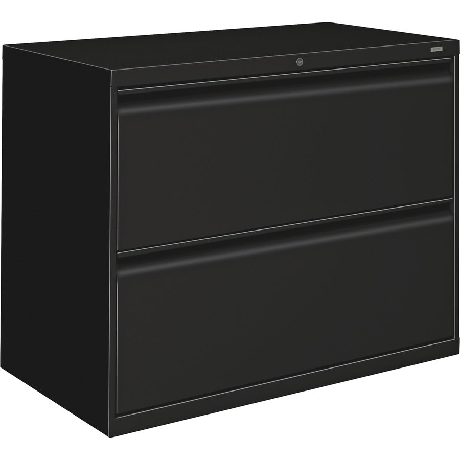 HON 800 Series Lateral File - 2-Drawer - 36" Width x 19.3" Depth x 28.4" Height - 2 x Drawer(s) - Legal, Letter - Lateral - Security Lock - Black - Baked Enamel - Steel - Recycled