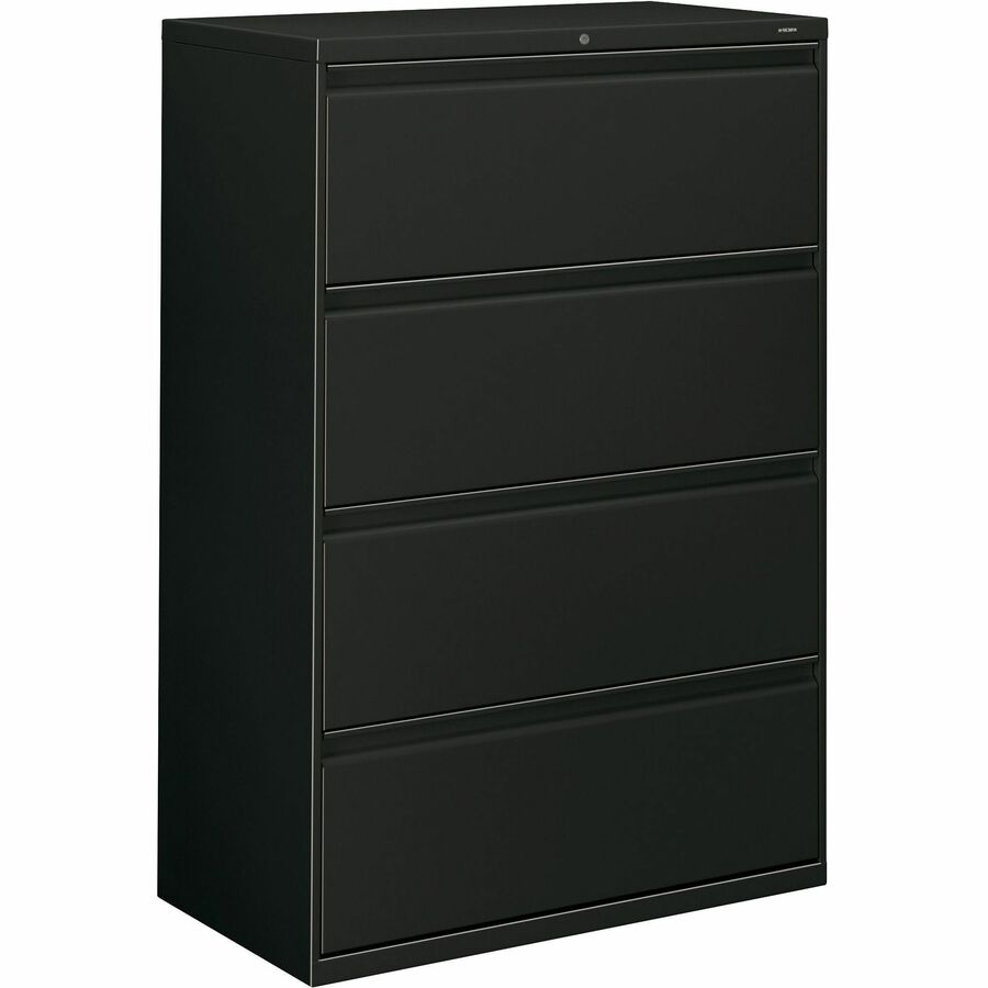 HON 800 Series Lateral File - 4-Drawer - 36" Width x 19.3" Depth x 53.3" Height - 4 x Drawer(s) - Legal, Letter - Lateral - Security Lock - Black - Baked Enamel - Steel - Recycled