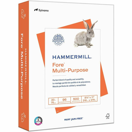 Hammermill Fore Multipurpose Copy Paper - White - 96 Brightness - 90% Opacity - Letter - 8 1/2" x 11" - 24 lb Basis Weight - Smooth - Jam-free, Archival-safe - White - 500 Sheets - 10 / Carton