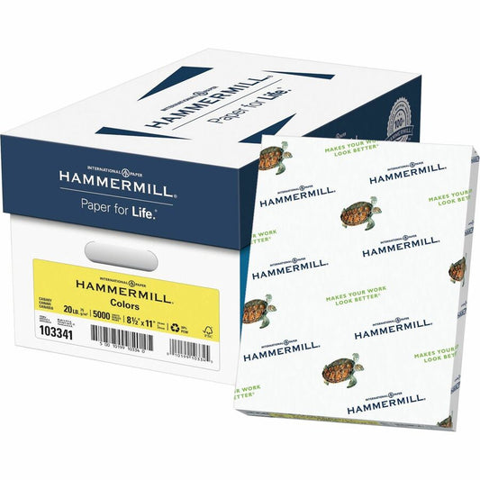 Hammermill Colors Recycled Copy Paper - Canary - Letter - 8 1/2" x 11" - 20 lb Basis Weight - Smooth - Sustainable Forestry Initiative (SFI) - Acid-free, Archival-safe, Jam-free, Eco-friendly - Canary - 5000 Sheets - 500 Sheets/Pack - 500 / Ream
