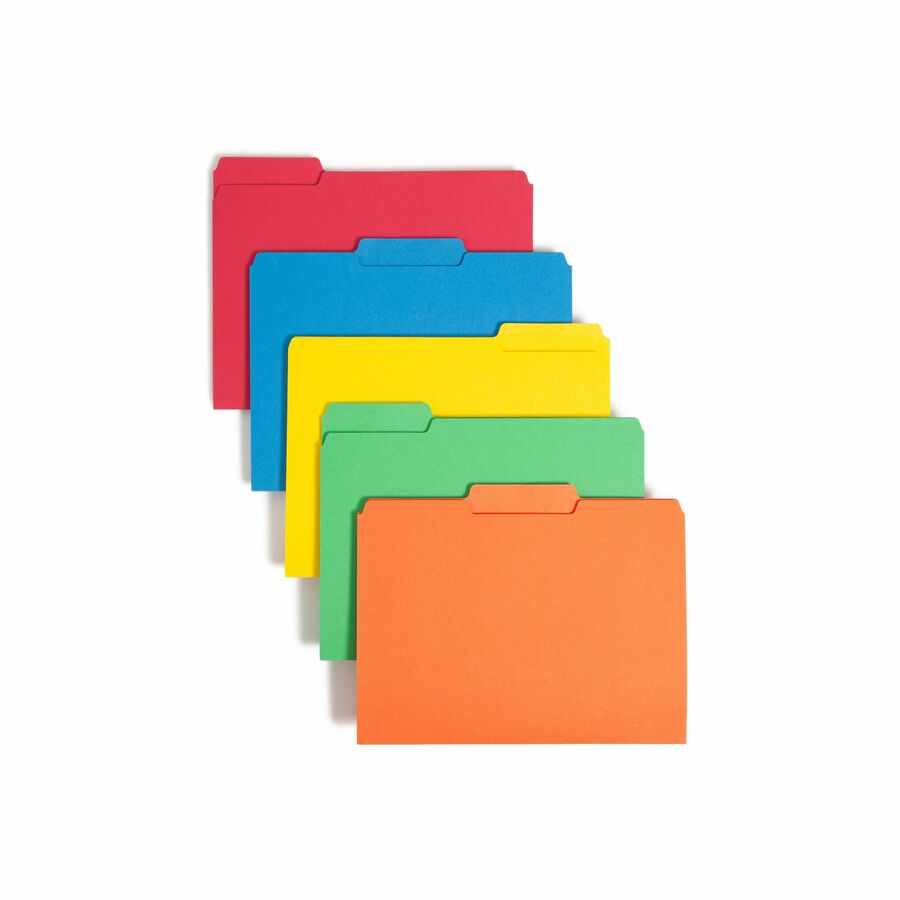 Smead 1/3 Tab Cut Letter Interior File Folder - 8 1/2" x 11" - 3/4" Expansion - Top Tab Location - Assorted Tab Position - 11 pt. - 1 Plys - Green, Orange, Red, Sky Blue, Yellow - 10% Recycled - 100 / Box