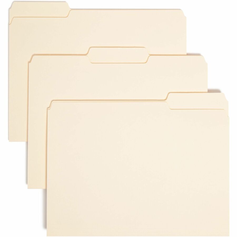 Smead 1/3 Tab Cut Letter Interior File Folder - 8 1/2" x 11" - 3/4" Expansion - Top Tab Location - Assorted Tab Position - 11 pt. - 1 Plys - Manila - 10% Recycled - 100 / Box
