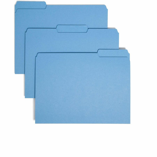 Smead 1/3 Tab Cut Letter Interior File Folder - 8 1/2" x 11" - 3/4" Expansion - Top Tab Location - Assorted Tab Position - 11 pt. - 1 Plys - Paper - Blue - 10% Recycled - 100 / Box