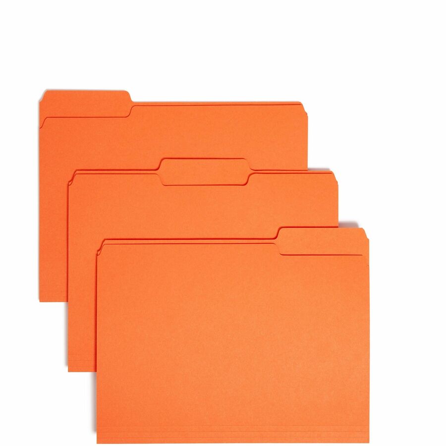 Smead 1/3 Tab Cut Letter Interior File Folder - 8 1/2" x 11" - 3/4" Expansion - Top Tab Location - Assorted Tab Position - 11 pt. - 1 Plys - Paper - Orange - 10% Recycled - 100 / Box