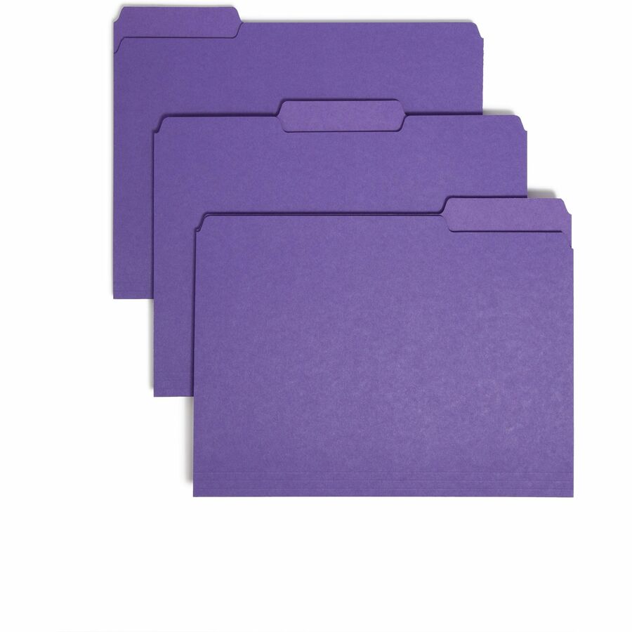 Smead 1/3 Tab Cut Letter Interior File Folder - 8 1/2" x 11" - 3/4" Expansion - Top Tab Location - Assorted Tab Position - 11 pt. - 1 Plys - Paper - Purple - 10% Recycled - 100 / Box
