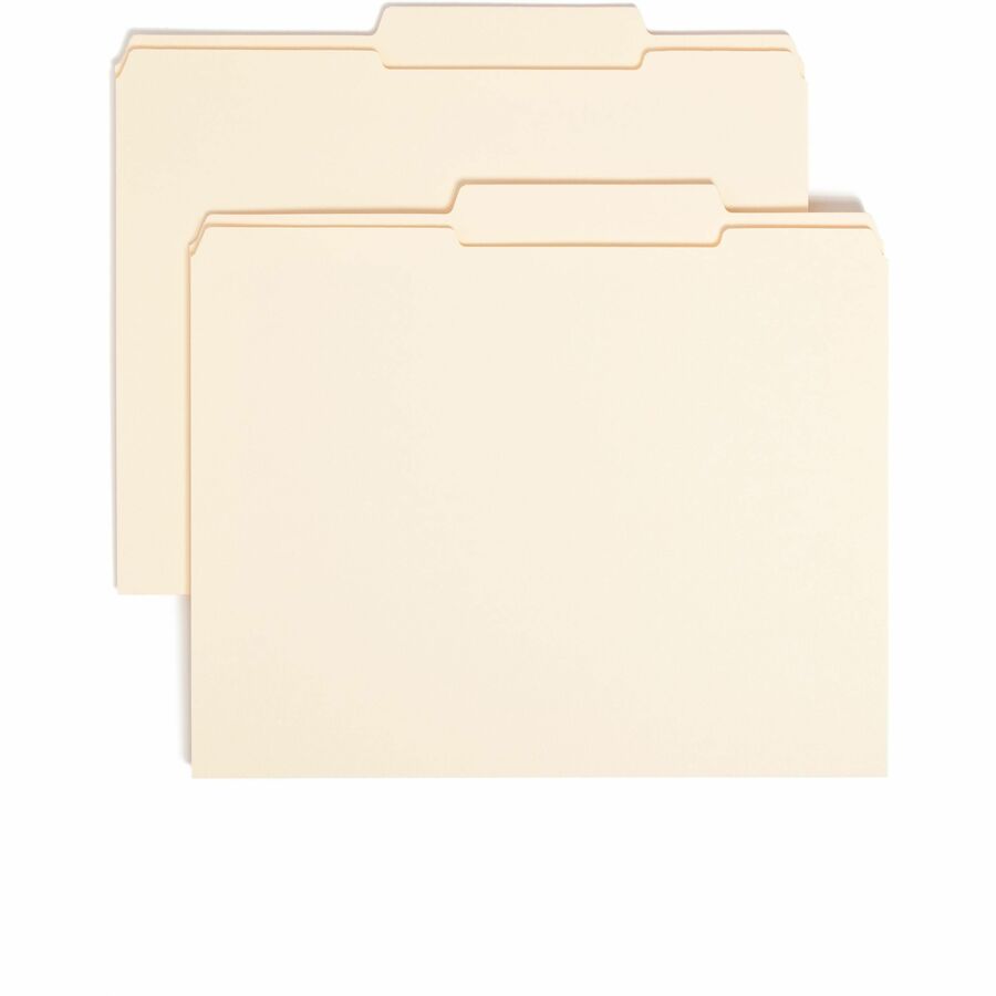 Smead 2/5 Tab Cut Letter Top Tab File Folder - 8 1/2" x 11" - 3/4" Expansion - Top Tab Location - Right of Center Tab Position - 11 pt. - 2 Plys - Manila - Rounded Corner, Durable, Reinforced Tab - 10% Recycled - 100 / Box