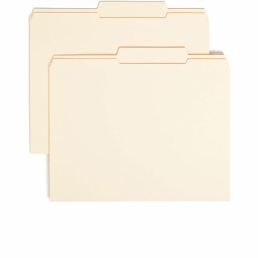 Smead 2/5 Tab Cut Letter Top Tab File Folder - 8 1/2" x 11" - 3/4" Expansion - Top Tab Location - Right of Center Tab Position - 11 pt. - 2 Plys - Manila - Rounded Corner, Durable, Reinforced Tab - 10% Recycled - 100 / Box