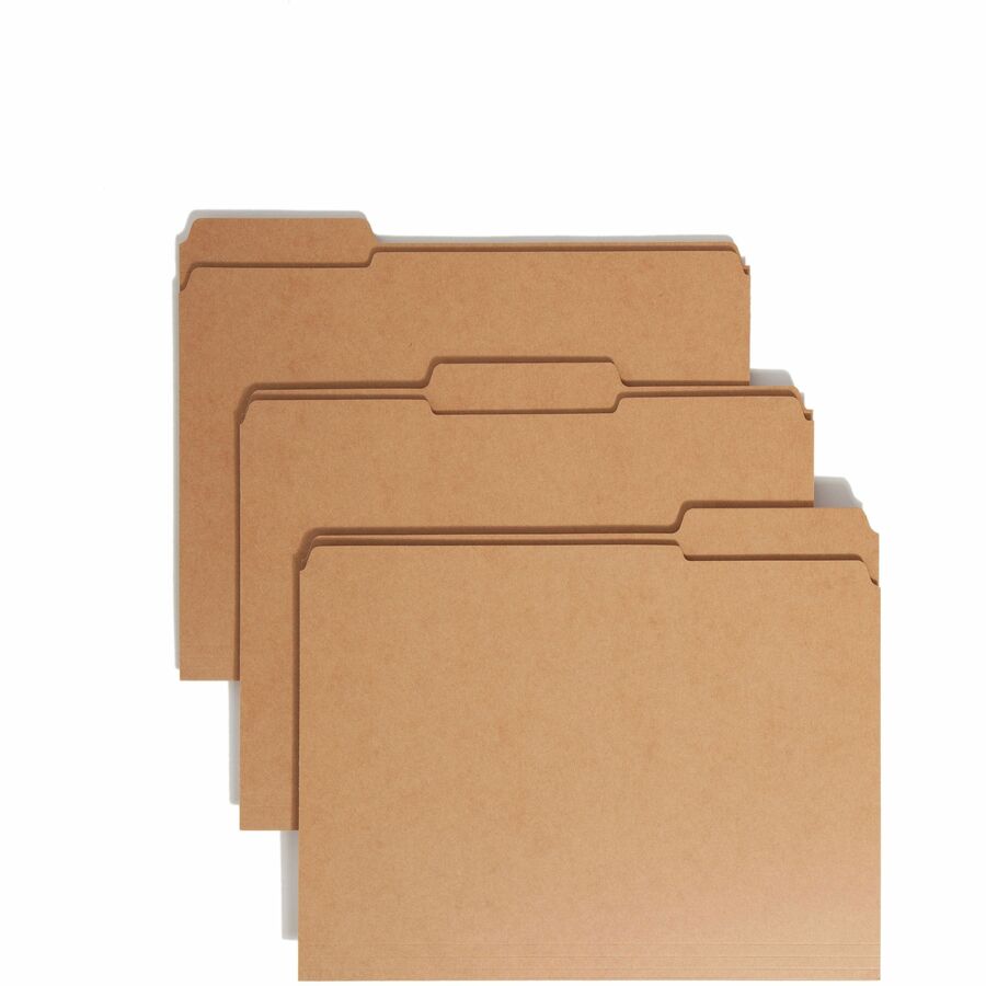 Smead 1/3 Tab Cut Letter Top Tab File Folder - 8 1/2" x 11" - 3/4" Expansion - Top Tab Location - Assorted Tab Position - 11 pt. - 2 Plys - Kraft - Reinforced Tab - 10% Recycled - 100 / Box