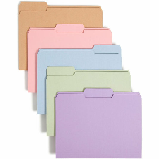 Smead Colored 1/3 Tab Cut Letter Recycled Top Tab File Folder - 8 1/2" x 11" - Top Tab Location - Assorted Tab Position - 11 pt. - 1 Plys - Camel, Lake Blue, Lavender, Moss, Pink - 10% Recycled - 100 / Box