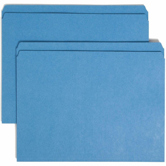 Smead Straight Tab Cut Letter Top Tab File Folder - 8 1/2" x 11" - 3/4" Expansion - 11 pt. - 2 Plys - Blue - Reinforced - 10% Recycled - 100 / Box
