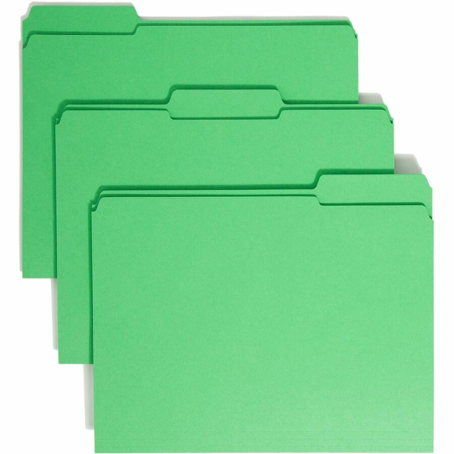 Smead Colored 1/3 Tab Cut Letter Top Tab File Folder - 8 1/2" x 11" - 3/4" Expansion - Top Tab Location - Assorted Tab Position - 11 pt. - 2 Plys - Green - 10% Recycled - 100 / Box