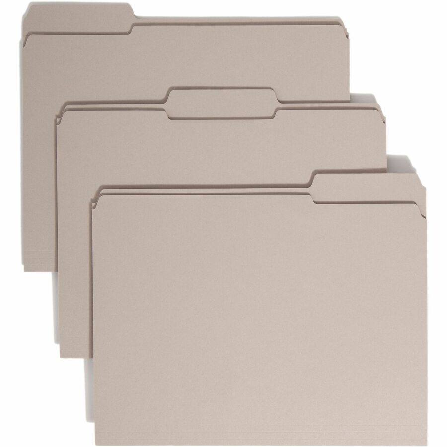 Smead Colored 1/3 Tab Cut Letter Top Tab File Folder - 8 1/2" x 11" - 3/4" Expansion - Top Tab Location - Assorted Tab Position - 11 pt. - 2 Plys - Gray - 10% Recycled - 100 / Box