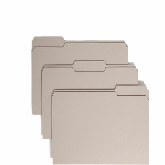 Smead Colored 1/3 Tab Cut Letter Top Tab File Folder - 8 1/2" x 11" - 3/4" Expansion - Top Tab Location - Assorted Tab Position - 11 pt. - 1 Plys - Gray - Rounded Corner - 10% Recycled - 100 / Box
