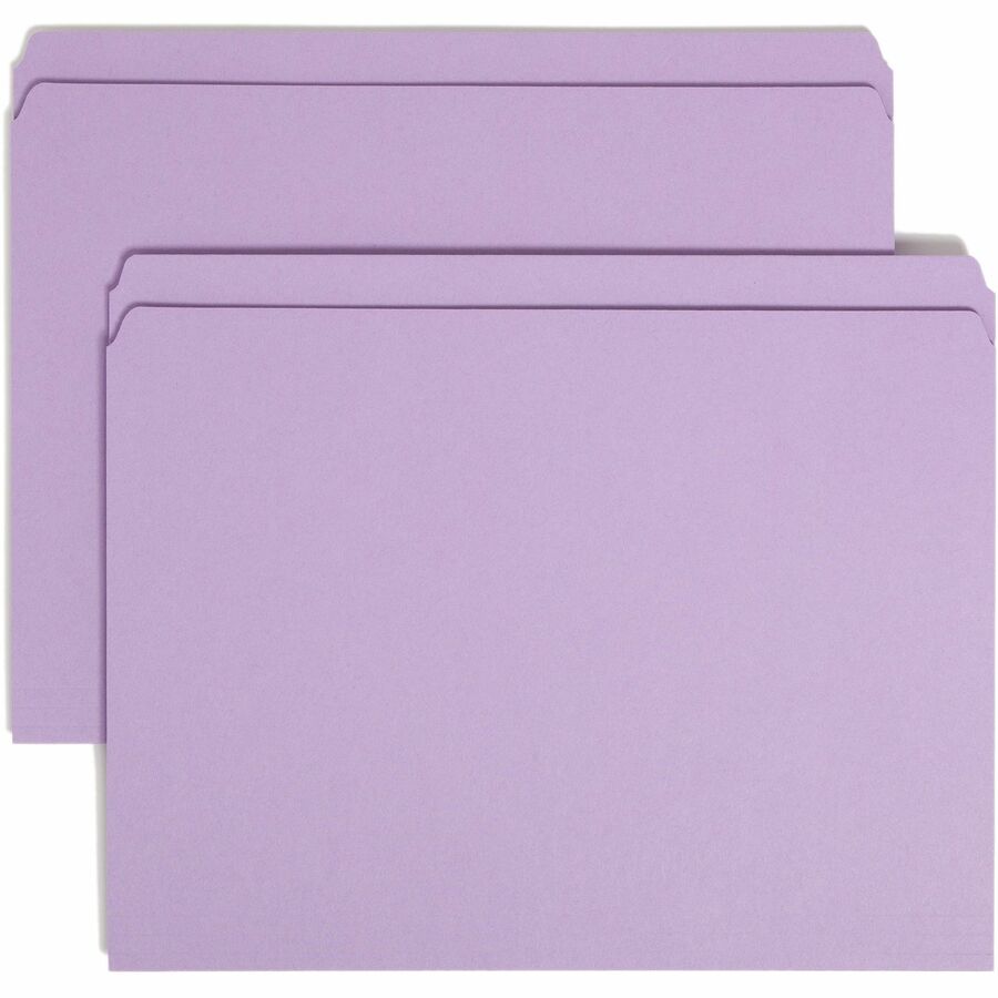 Smead Colored Straight Tab Cut Letter Top Tab File Folder - 8 1/2" x 11" - 3/4" Expansion - 11 pt. - 2 Plys - Lavender - 10% Recycled - 100 / Box
