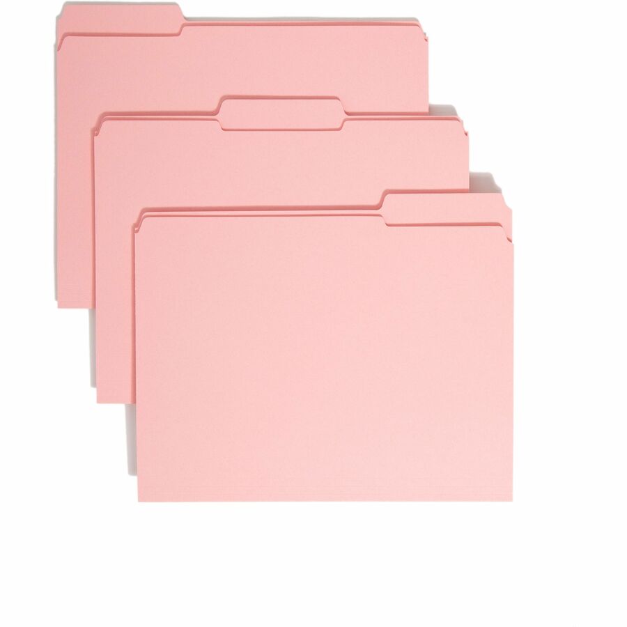 Smead Colored 1/3 Tab Cut Letter Top Tab File Folder - 8 1/2" x 11" - 3/4" Expansion - Top Tab Location - Assorted Tab Position - 11 pt. - 2 Plys - Pink - Reinforced - 10% Recycled - 100 / Box