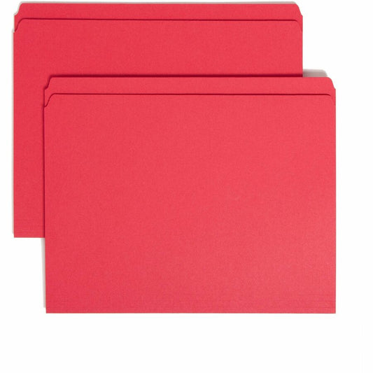 Smead Colored Straight Tab Cut Letter Top Tab File Folder - 8 1/2" x 11" - 3/4" Expansion - 11 pt. - 2 Plys - Red - 10% Recycled - 100 / Box