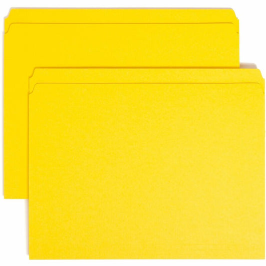 Smead Colored Straight Tab Cut Letter Top Tab File Folder - 8 1/2" x 11" - 3/4" Expansion - 11 pt. - 2 Plys - Yellow - 10% Recycled - 100 / Box