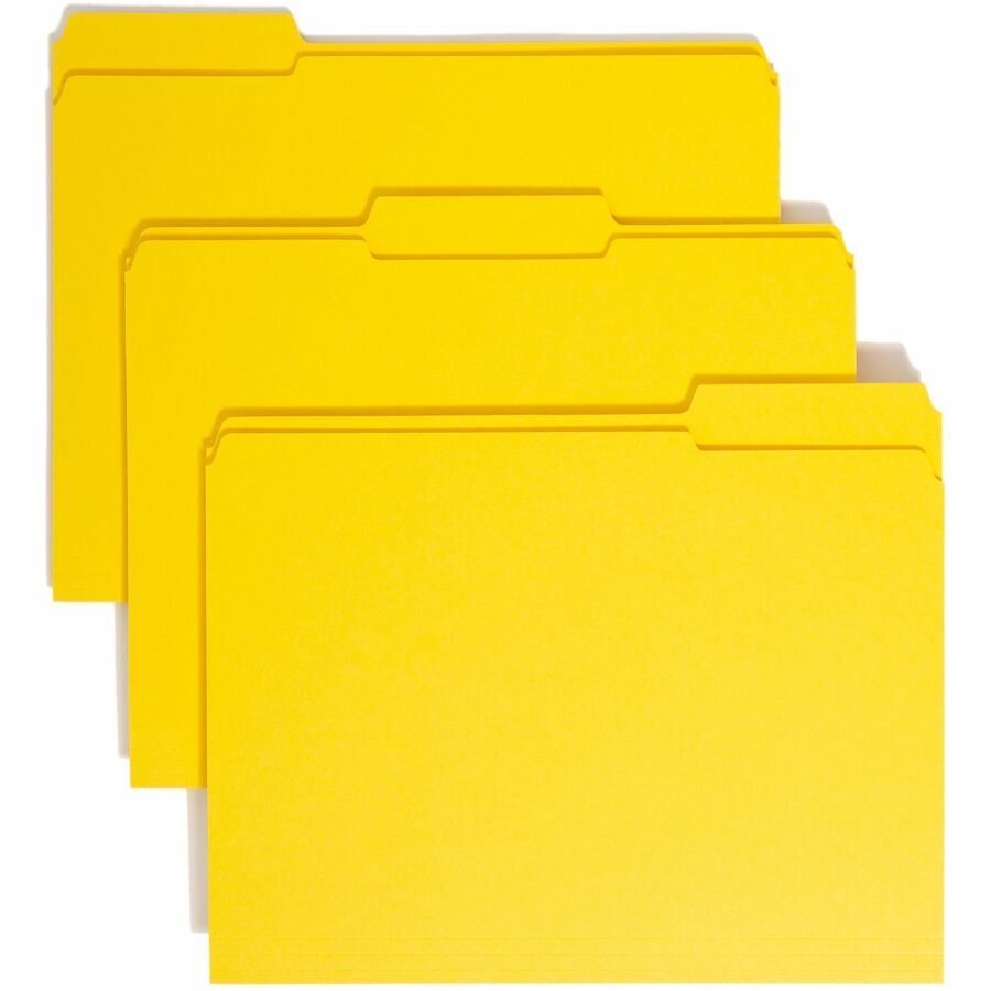 Smead Colored 1/3 Tab Cut Letter Top Tab File Folder - 8 1/2" x 11" - Top Tab Location - Assorted Tab Position - 11 pt. - 2 Plys - Yellow - 10% Recycled - 100 / Box